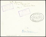 N°111, 4 pièces + 192 + 199, 2 pièces + 123 sur lettre recommandée avion pour Pondichéry avec griffe violette "Liaison postale Istres-Pondichéry"