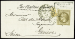 N°30 obl. Étoile 1 + CAD "Paris Pl. de la Bourse" (12 nov 70) sur ballon monté pour Genève avec arrivée 29 nov (Le Général Uhrich). TB