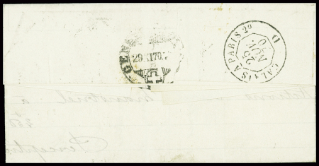N°30 obl. Étoile 1 + CAD "Paris Pl. de la Bourse" (12 nov 70) sur ballon monté pour Genève avec arrivée 29 nov (Le Général Uhrich). TB