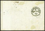 N°30 obl. Étoile 2 + CAD "Paris R. ST Lazare" (17 dec 70) sur ballon monté pour Leamington (GB) avec arrivée 24 dec (Le Davy). TB