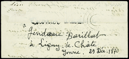 N°37 obl. Étoile 3 + CAD "Paris Pl. de la Madeleine" (27 dec 70) sur ballon monté pour Saintes (Le Bayard)