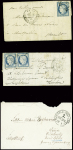 2 lettres postées à Paris pour Montpellier (28 janv 71) et pour Londres (17 fev 71) + 2 formules neuves "par ballon monté", 1 lettre en franchise