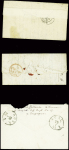 2 lettres postées à Paris pour Montpellier (28 janv 71) et pour Londres (17 fev 71) + 2 formules neuves "par ballon monté", 1 lettre en franchise