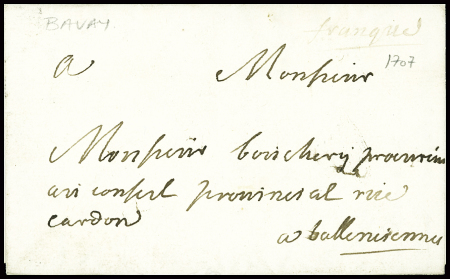 NORD Lettre de Bavay (1707) avec marque manuscrite