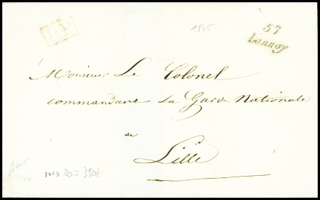 Cursive "57 Lannoy" + "PP" rouge encadré (1845), ind 20. TB
