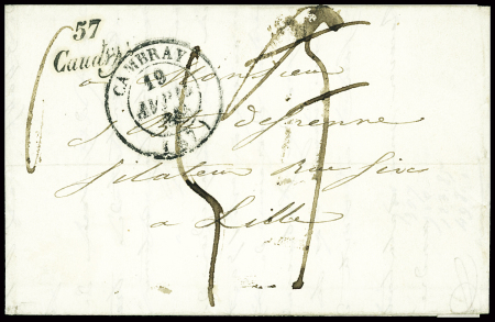 Cursive "57 Caudry" + T14 Caudry (1845), ind 21. TB