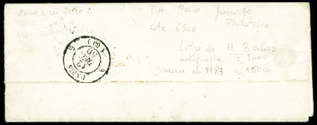 N°2, 15c vert, obl. Grille + CAD rouge de levée (1850) sur lettre sans texte dont l'adresse a été écrite par Hector Berlioz. TB