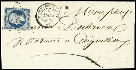 N°10, 25c bleu verdâtre obl. PC 2484 + T15 "Poligny (38)" (1853) sur lettre et n°10 obl. PC 2548 + T15 "Port Ste Marie 45" (1854) sur lettre. TB
