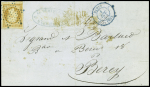 N°13, 10c bistre-jaune obl. Étoile muette bleue + CAD T15 bleu "3e Paris 1 (60)" (1854) sur lettre locale pour Bercy. TB