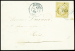 N°13 obl. PC bleu 1451 + T15 bleu "Grenelle (60)" (1858) sur lettre de Paris pour Paris. TB