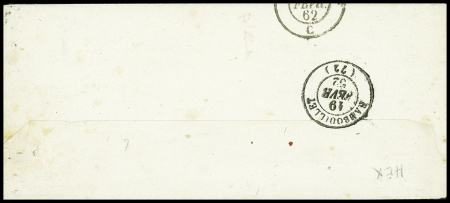 2 lettres AFF n°14 obl. Rond de pointillés + CAD "XX Paris XX" (18 et 23 fev 1862). TB