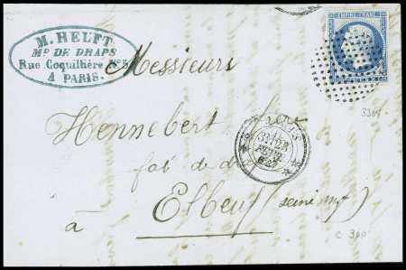 2 lettres AFF n°14 obl. Rond de pointillés + CAD "XX Paris XX" (18 et 23 fev 1862). TB
