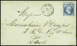 N°14, piquage Susse, obl. Losange de points "NP" + CAD ambulant de nuit "Nantes à Paris D" (1862) sur lettre de Tours pour Paris. TB