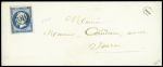 N°14 obl "OR" dans un cercle sur lettre datée de St Thomas pour Jonzac (1857) avec boite rurale D, rare et TB