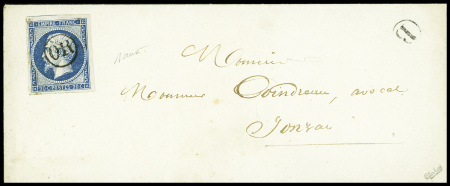N°14 obl "OR" dans un cercle sur lettre datée de St Thomas pour Jonzac (1857) avec boite rurale D, rare et TB