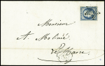 N°15, 25c bleu, obl. Étoile muette + CAD "3e Paris 15 (60)" (1855) sur lettre pour Le havre. TB