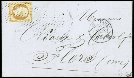 N°15, 40c orange obl. Roulette d'étoiles + CAD "12 Paris 12 (60)" (1856) sur lettre en double port pour Flers (Orne). TB