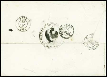 N°20, 5c vert, en bloc de 4 obl. GC 2434 + T15 "Montbazon (36)" (1865) sur lettre pour Metz. TB