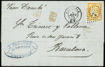 N°38 obl. Ancre + CAD "Marseille BM" (1875) sur lettre de Marseille pour Barcelone. TB