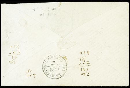 N°42 + 46, nuance bleu acier obl. GC 3982 + T17 Toulouse (14 sept 71) sur lettre, AFF rare et TB, signé Calves
