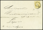 N°43, 10c nuance citron obl. T16 "Lyon (68)" (8 juin 70) sur lettre. TB