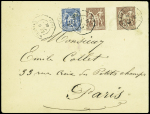 N°67, paire interpanneau + n°90 obl. CAD octogonal de levée exceptionnelle "Bordeaux E2" (1881) sur lettre