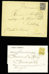 4 lettres AFF type Sage : n°91 obl. Lyon (1879) sur lettre pour Turin, n°69 obl. Mareuil-s-Ay (49) (1877) sur lettre pour Cologne, n°92 obl. Gare de Lyon Rhone