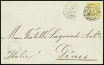 N°92 obl. CAD d'essai pointillé "Paris PL. de la Bourse" (1882) (De Beaufond n°672) sur lettre pour Gênes. TB