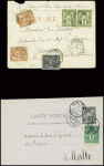 N°102 et 103 obl. CAD perlé B2 "Varangeville s/Mer Seine INFre (1901) + 5CP et 1 lettre AFF divers Sage