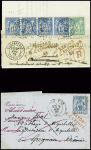 9 lettres AFF divers Sage dont une lettre chargée AFF n°104, 50c rose, 3 pièces (VD 4000F). TB