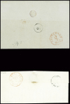 4 lettres : n°16 en paire obl. PC 441 + T15 "A Bordeaux A" (1861) sur lettre pour Vera-Cruz. N°14 obl. PC 616 + T15 "Carignan (7)" (1856)