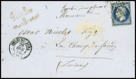 N°14 obl. PC 1109 + T15 Dole du Jura (1856) sur lettre avec griffe rouge façon cursive "Timbre insuffisant" sur lettre. TB