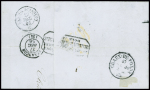 N°14 obl. PC 1109 + T15 Dole du Jura (1856) sur lettre avec griffe rouge façon cursive "Timbre insuffisant" sur lettre. TB