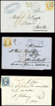3 lettres : n°16 obl. Losange de points "B" + CAD de Paris (1855) sur lettre pour la Suisse avec cursive rouge "Timbre poste insuffisant". N°16 obl. P