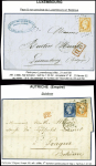 3 lettres : n°16 obl rouleau de gros points sur lettre de Paris pour Luxembourg (1858), n°16 obl. Étoile muette + CAD "(J) Paris (J) 60" (1862)
