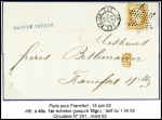 3 lettres : n°16 obl rouleau de gros points sur lettre de Paris pour Luxembourg (1858), n°16 obl. Étoile muette + CAD "(J) Paris (J) 60" (1862)