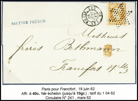 3 lettres : n°16 obl rouleau de gros points sur lettre de Paris pour Luxembourg (1858), n°16 obl. Étoile muette + CAD "(J) Paris (J) 60" (1862)