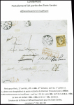 2 lettres : n+14 + 16 en paire obl. Losange de points "DS" + CAD "(DS2) Paris (DS2) 60" (1854) sur lettre pour Harbourg (Hanovre) et n°13 obl. Losange