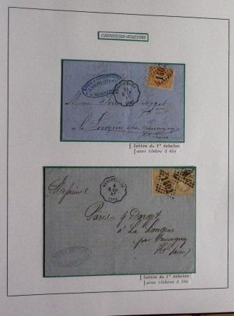 Album Safe noir consacré au n°29, 20c lauré : 83 lettres + timbres détachés : variétés, destinations, types d'oblitérations. Très belle qualité