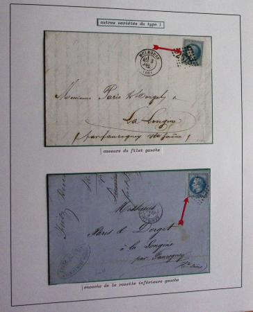Album Safe bleu noir : planchage et variétés du 20c Empire lauré n°29 (+ timbres détachés) dont la Corne et les Abeilles + documentation