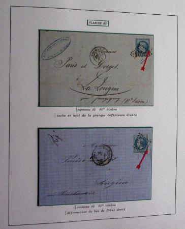Album Safe bleu noir : planchage et variétés du 20c Empire lauré n°29 (+ timbres détachés) dont la Corne et les Abeilles + documentation
