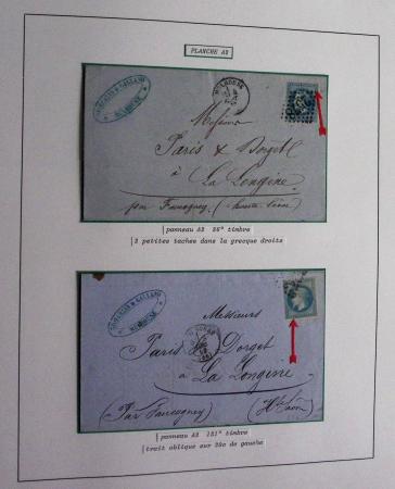 Album Safe bleu noir : planchage et variétés du 20c Empire lauré n°29 (+ timbres détachés) dont la Corne et les Abeilles + documentation