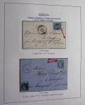 Album Safe bleu noir : planchage et variétés du 20c Empire lauré n°29 (+ timbres détachés) dont la Corne et les Abeilles + documentation