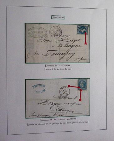 Album Safe bleu noir : planchage et variétés du 20c Empire lauré n°29 (+ timbres détachés) dont la Corne et les Abeilles + documentation