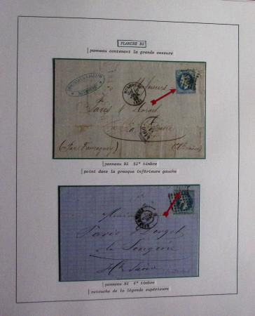Album Safe bleu noir : planchage et variétés du 20c Empire lauré n°29 (+ timbres détachés) dont la Corne et les Abeilles + documentation