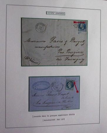 Album Safe bleu noir : planchage et variétés du 20c Empire lauré n°29 (+ timbres détachés) dont la Corne et les Abeilles + documentation