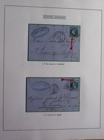 Album Safe bleu noir : planchage et variétés du 20c Empire lauré n°29 (+ timbres détachés) dont la Corne et les Abeilles + documentation