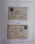 Album Safe bleu noir : planchage et variétés du 20c Empire lauré n°29 (+ timbres détachés) dont la Corne et les Abeilles + documentation