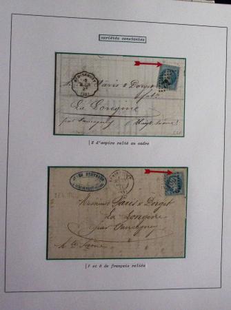 Album Safe bleu noir : planchage et variétés du 20c Empire lauré n°29 (+ timbres détachés) dont la Corne et les Abeilles + documentation