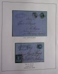 Album Safe bleu noir : planchage et variétés du 20c Empire lauré n°29 (+ timbres détachés) dont la Corne et les Abeilles + documentation